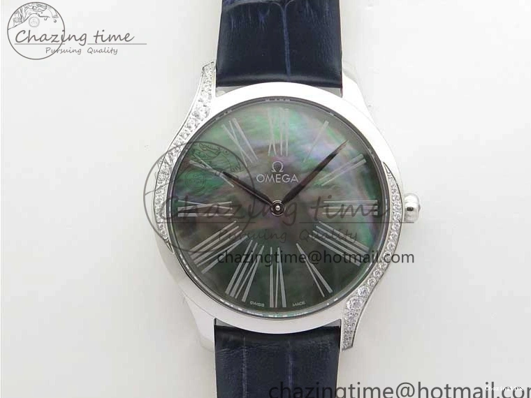 0701 UrbanChic Ladies’ De Ville Trésor Diamond SS 3AF 1:1 Best Edition Black MOP Dial On Black Leather Strap Swiss Quartz 7878